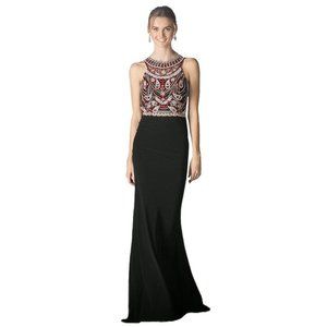 Women's Formal SHEER Embroidery Rhinestones beaded Long Evening Gown prom dress